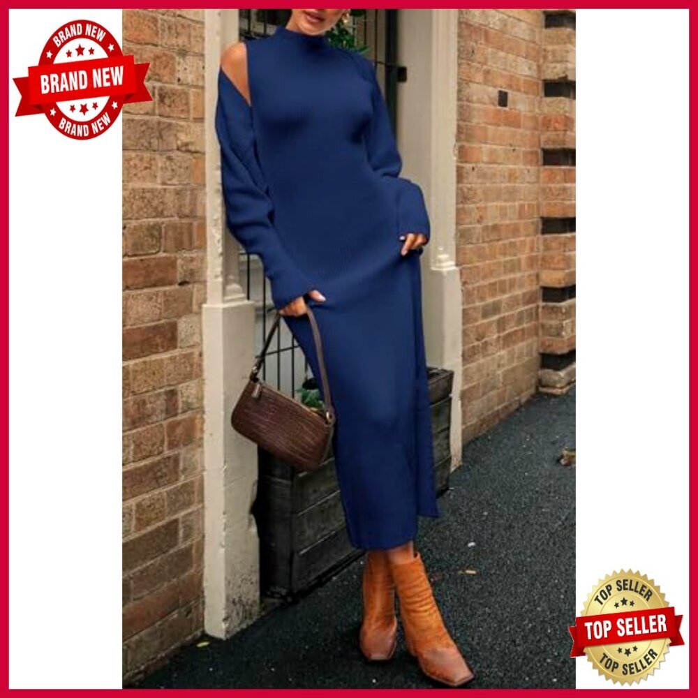Slim Fit Knit Maxi Dress Set with Cropped Cardigan, Mock Neck, Hand Wash - Picture 5 of 7